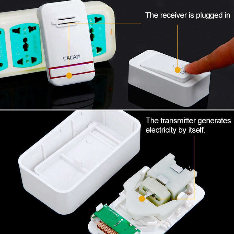 CACAZI V027G One Button Three Receivers Self-Powered Wireless Home Kinetic Electronic Doorbell, U...