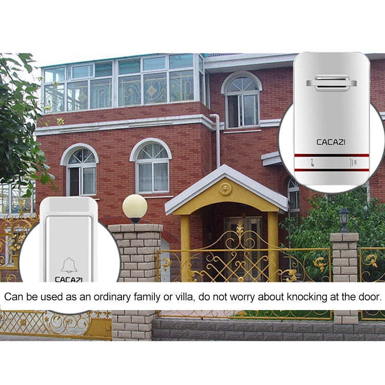 CACAZI V027G One Button Three Receivers Self-Powered Wireless Home Kinetic Electronic Doorbell, U...