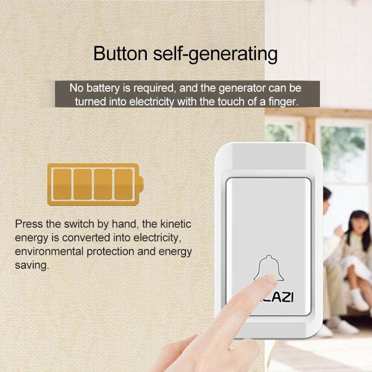 CACAZI A10G One Button One Receivers Self-Powered Wireless Home Cordless Bell, US Plug(Black)