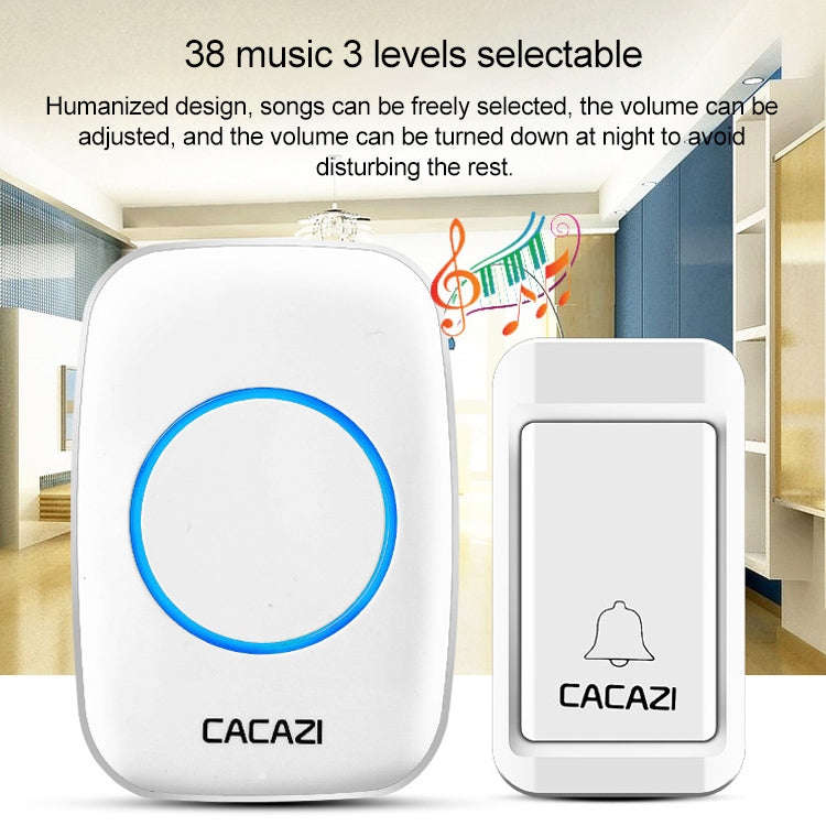 CACAZI A10G One Button One Receivers Self-Powered Wireless Home Cordless Bell, US Plug(Black)