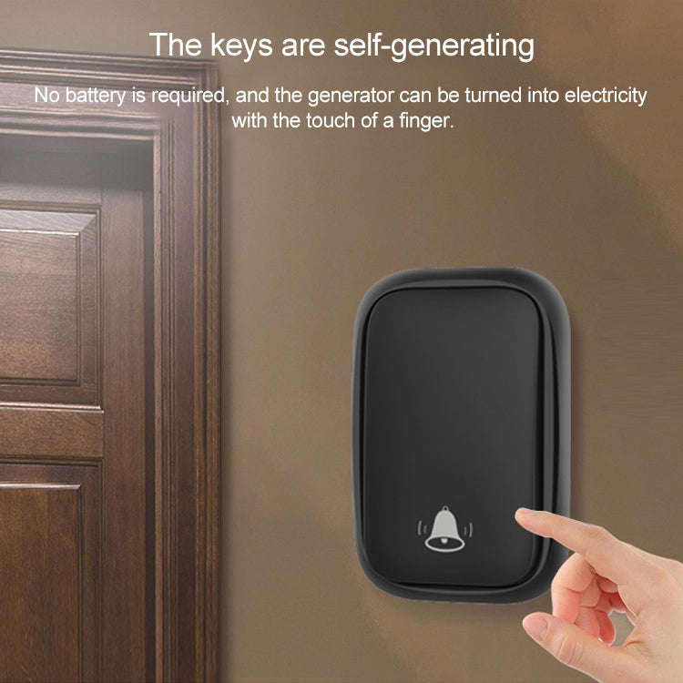CACAZI FA86 Self-Powered Smart Home Wireless Doorbell, EU Plug(Black)