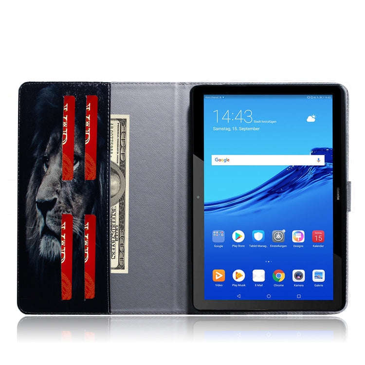 Lion Pattern Horizontal Flip Leather Case for Huawei MediaPad T5, with Holder & Card Slot & Wallet