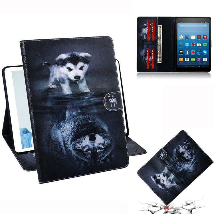 Wolf and Dog Pattern Horizontal Flip Leather Case for Amazon Kindle Fire HD 8 2015/2016/2017/2018...