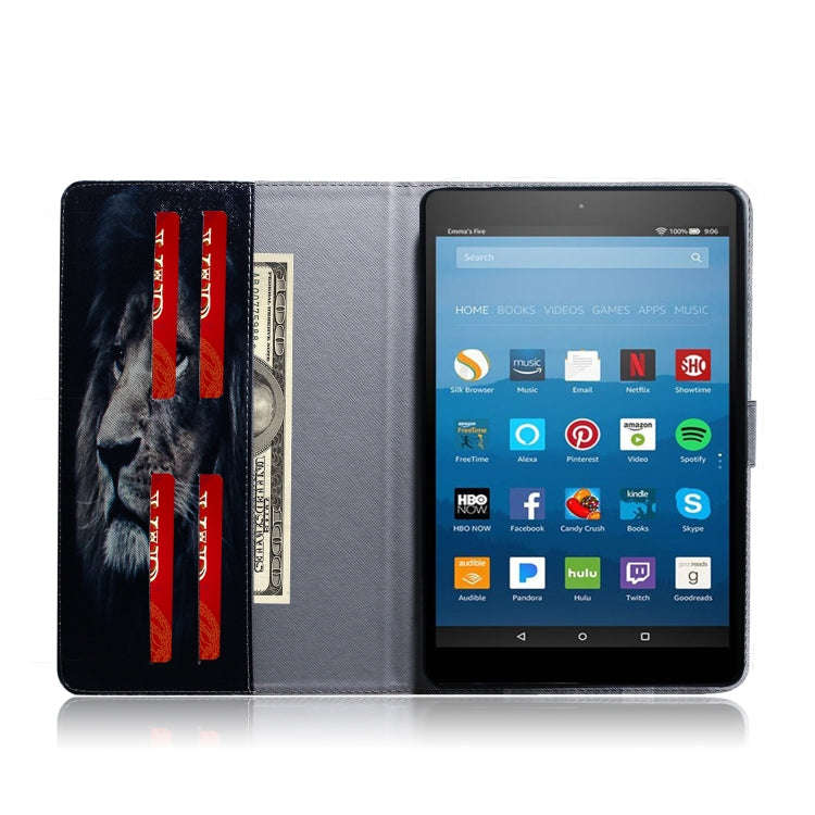 Lion Pattern Horizontal Flip Leather Case for Amazon Kindle Fire HD 8 2015/2016/2017/2018, with H...