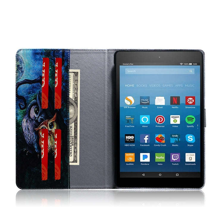 Oil Owl Pattern Horizontal Flip Leather Case for Amazon Kindle Fire HD 8 2015/2016/2017/2018, wit...