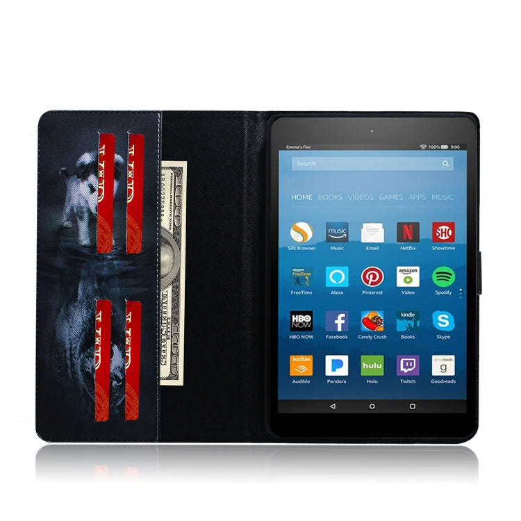 Wolf and Dog Pattern Horizontal Flip Leather Case for Amazon Kindle Fire HD 8 2015/2016/2017/2018...