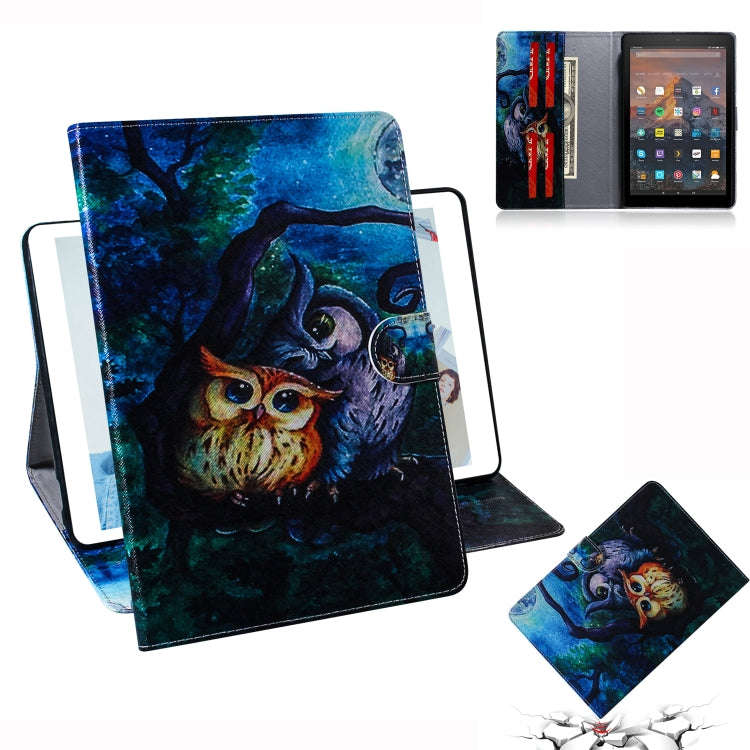 Oil Owl Pattern Horizontal Flip Leather Case for Amazon Kindle Fire HD 10 2015/2017, with Holder ...