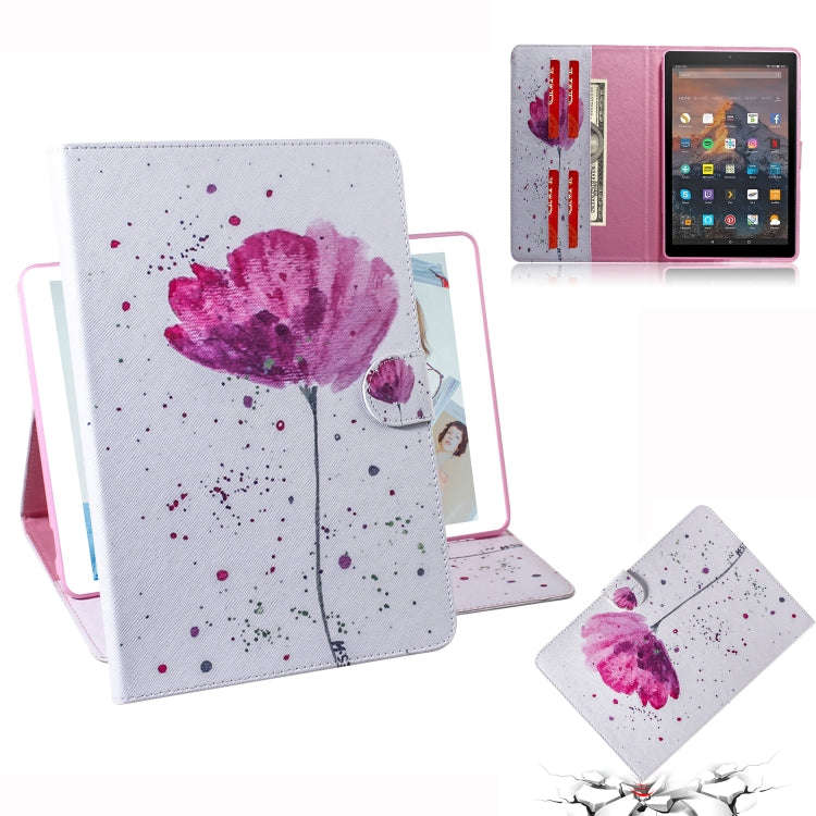 Purple Orchids Pattern Horizontal Flip Leather Case for Amazon Kindle Fire HD 10 2015/2017, with ...