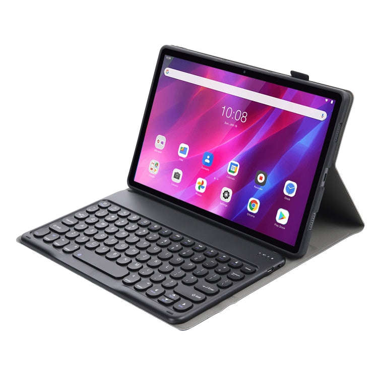YAK10 2 in 1 Detachable Round Keycap Bluetooth Keyboard + Lambskin Texture TPU Protective Leather...