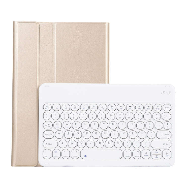 YAK10 2 in 1 Detachable Round Keycap Bluetooth Keyboard + Lambskin Texture TPU Protective Leather...