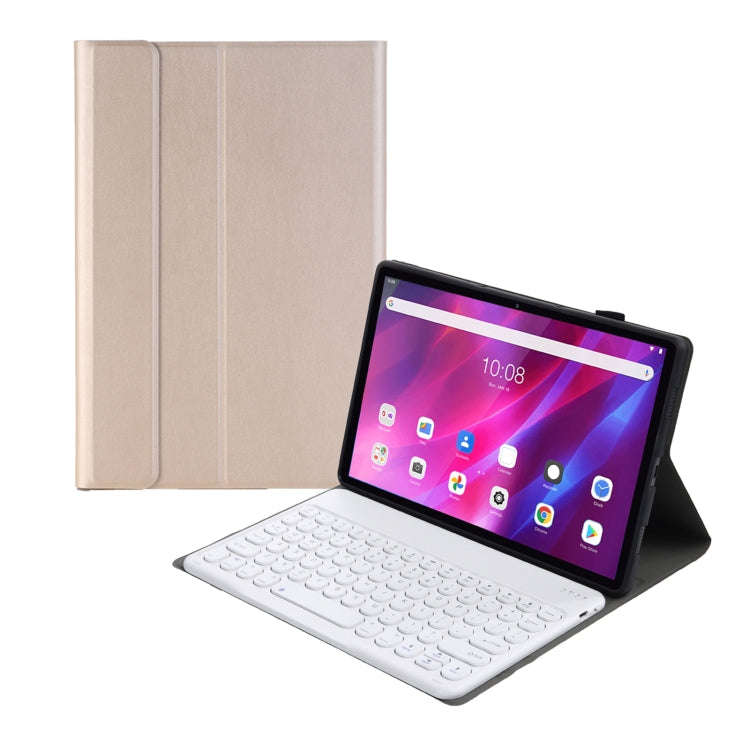 YAK10 2 in 1 Detachable Round Keycap Bluetooth Keyboard + Lambskin Texture TPU Protective Leather...