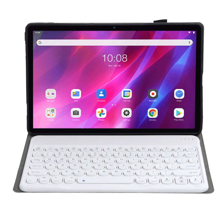YAK10 2 in 1 Detachable Round Keycap Bluetooth Keyboard + Lambskin Texture TPU Protective Leather...