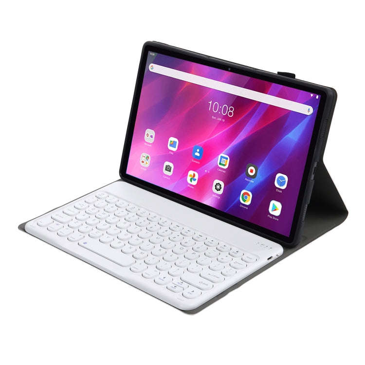 YAK10 2 in 1 Detachable Round Keycap Bluetooth Keyboard + Lambskin Texture TPU Protective Leather...