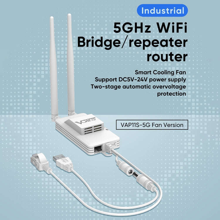 VONETS VAP11S-5G Mini Wireless Bridge 900Mbp WiFi Repeater with 2 Antennas & Fan (White)