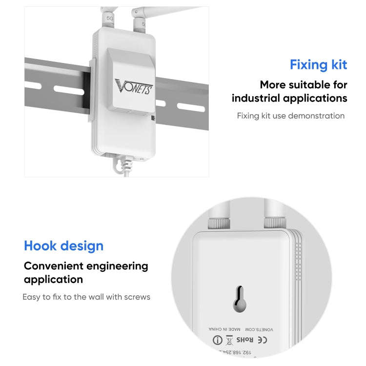 VONETS VAP11S-5G Mini Wireless Bridge 900Mbp WiFi Repeater with 2 Antennas & Fan (White)