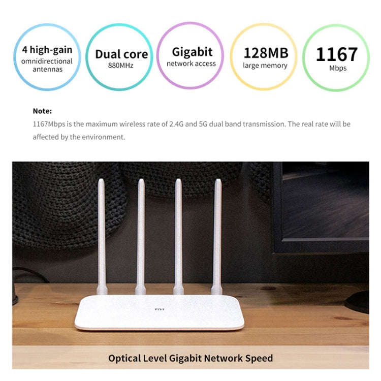 Original Xiaomi WiFi Router 4A Smart APP Control AC1200 1167Mbps 128MB 2.4GHz & 5GHz Dual-core CP...