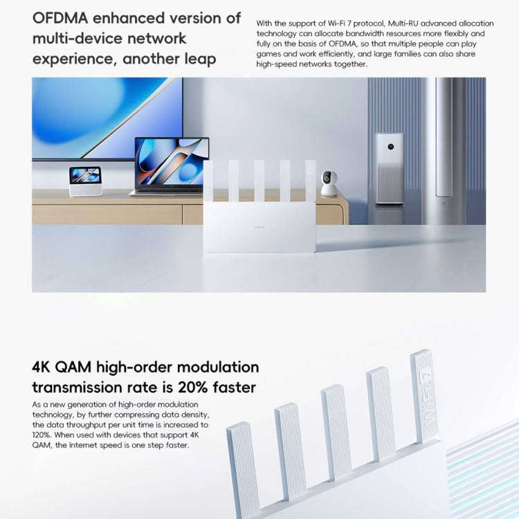 Xiaomi Router BE5000 WiFi 7 MLO 2.4GHz 5.0GHz Dual Band 2.5G Port 512MB RAM Repeater, US Plug (Wh...