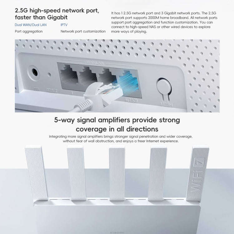 Xiaomi Router BE5000 WiFi 7 MLO 2.4GHz 5.0GHz Dual Band 2.5G Port 512MB RAM Repeater, US Plug (Wh...