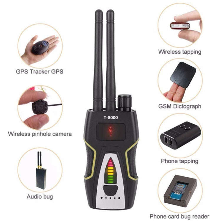 T-8000 RF Signal Detector GSM Audio Finder GPS Scan Detector (Silver)