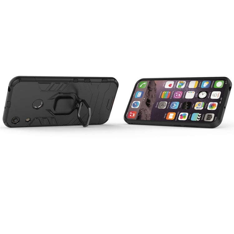 PC + TPU Shockproof Protective Case for Huawei Honor Play 8A, with Magnetic Ring Holder (Black)