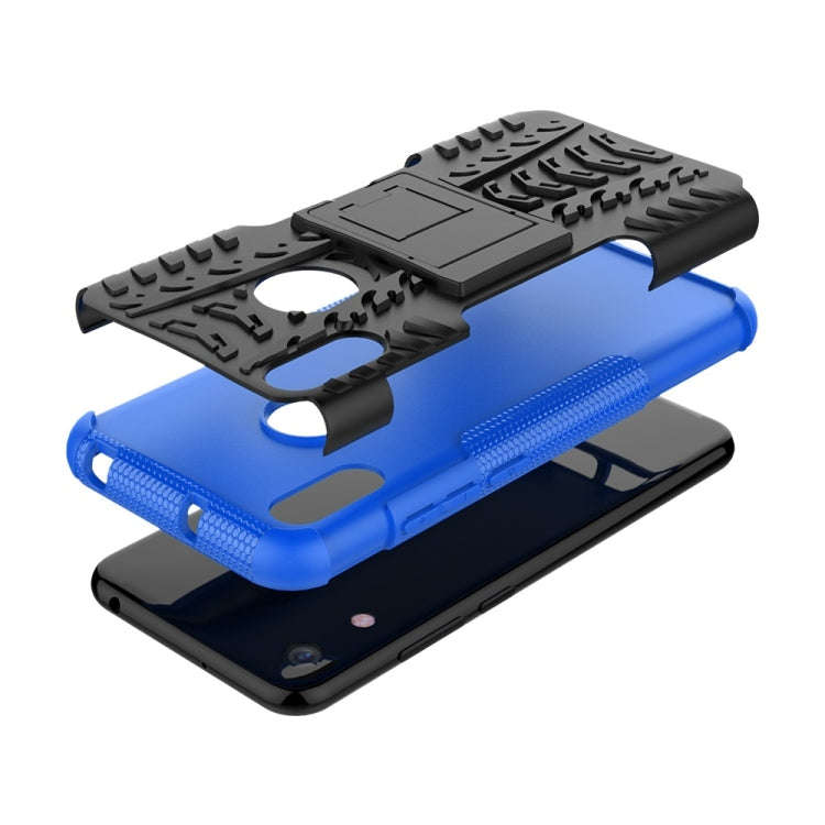 Tire Texture TPU+PC Shockproof Phone Case for Huawei Honor 8A / Y6 2019, with Holder (Blue)