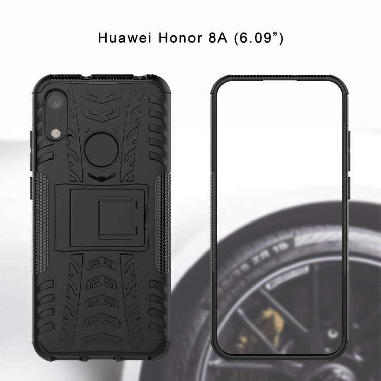 Tire Texture TPU+PC Shockproof Phone Case for Huawei Honor 8A / Y6 2019, with Holder (Blue)