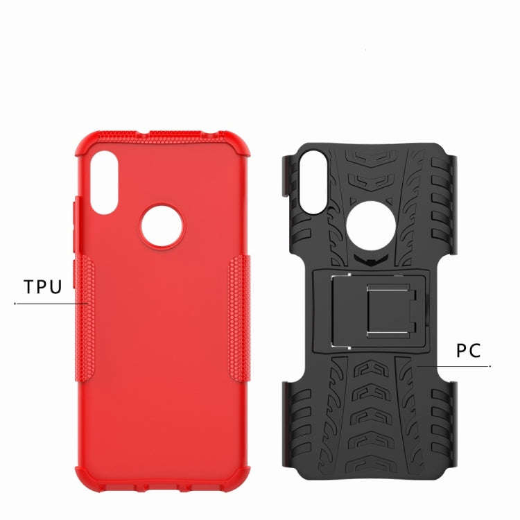 Tire Texture TPU+PC Shockproof Phone Case for Huawei Honor 8A / Y6 2019, with Holder (Blue)