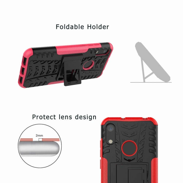 Tire Texture TPU+PC Shockproof Phone Case for Huawei Honor 8A / Y6 2019, with Holder (Blue)
