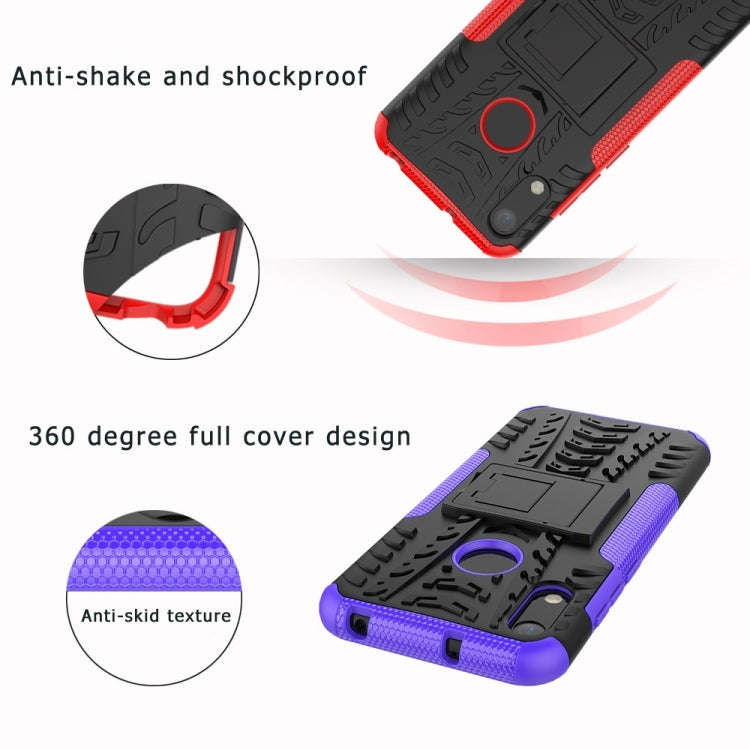 Tire Texture TPU+PC Shockproof Phone Case for Huawei Honor 8A / Y6 2019, with Holder (Blue)