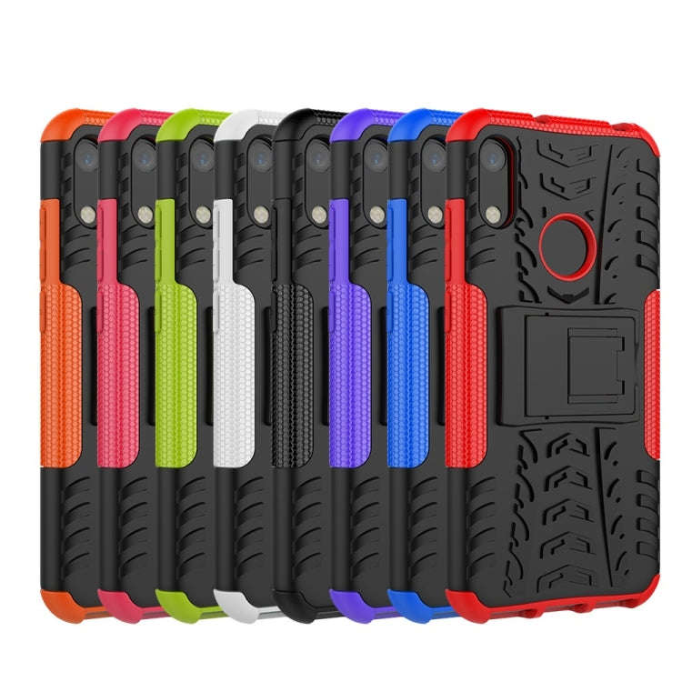 Tire Texture TPU+PC Shockproof Phone Case for Huawei Honor 8A / Y6 2019, with Holder (Blue)