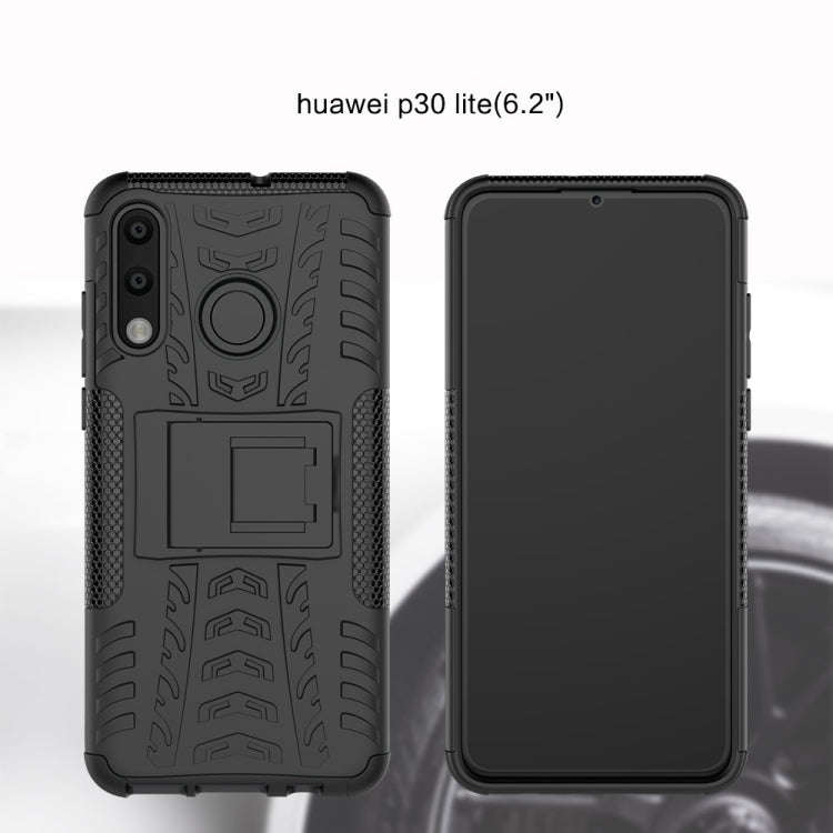Tire Texture TPU+PC Shockproof Phone Case for Huawei P30 Lite / Nova 4e, with Holder (Pink)