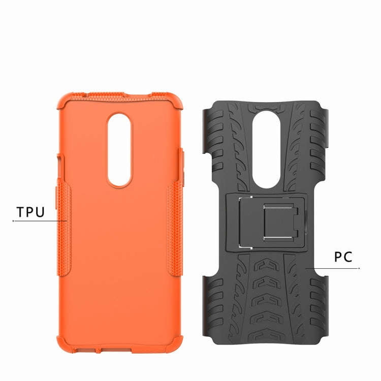 Tire Texture TPU+PC Shockproof Phone Case for OnePlus 7, with Holder (Red)