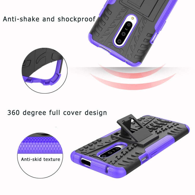 Tire Texture TPU+PC Shockproof Phone Case for OnePlus 7, with Holder (Red)