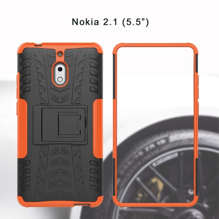 Tire Texture TPU+PC Shockproof Phone Case for Nokia 2.1, with Holder (Blue)