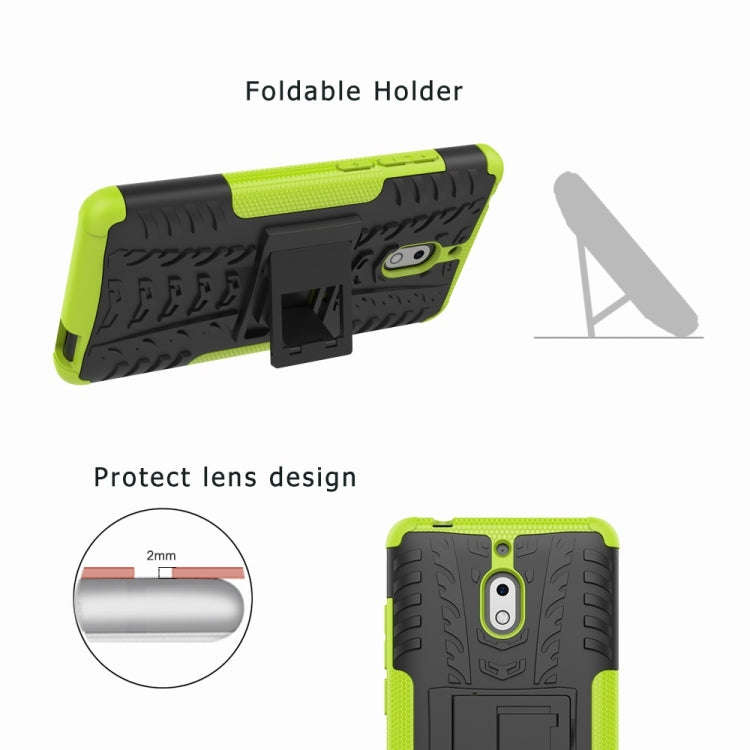 Tire Texture TPU+PC Shockproof Phone Case for Nokia 2.1, with Holder (Blue)