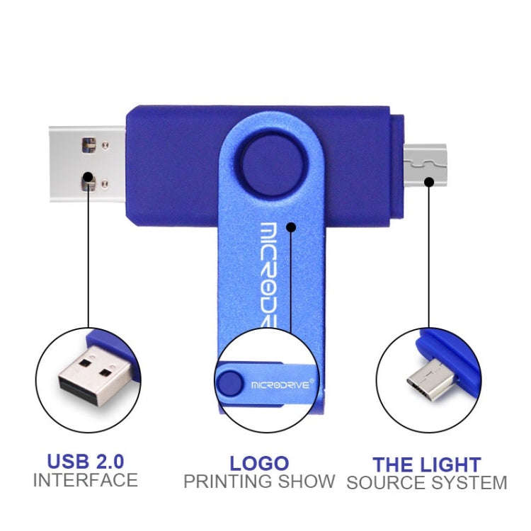 MicroDrive 64GB USB 2.0 Phone and Computer Dual-use Rotary OTG Metal U Disk (Blue)