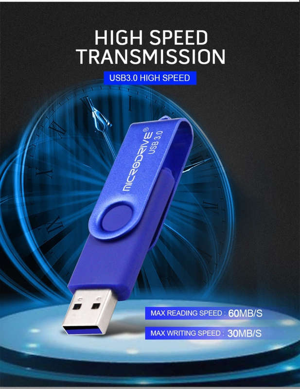 MicroDrive 16GB USB 3.0 Android Phone & Computer Dual-use Rotary Metal U Disk (Black)