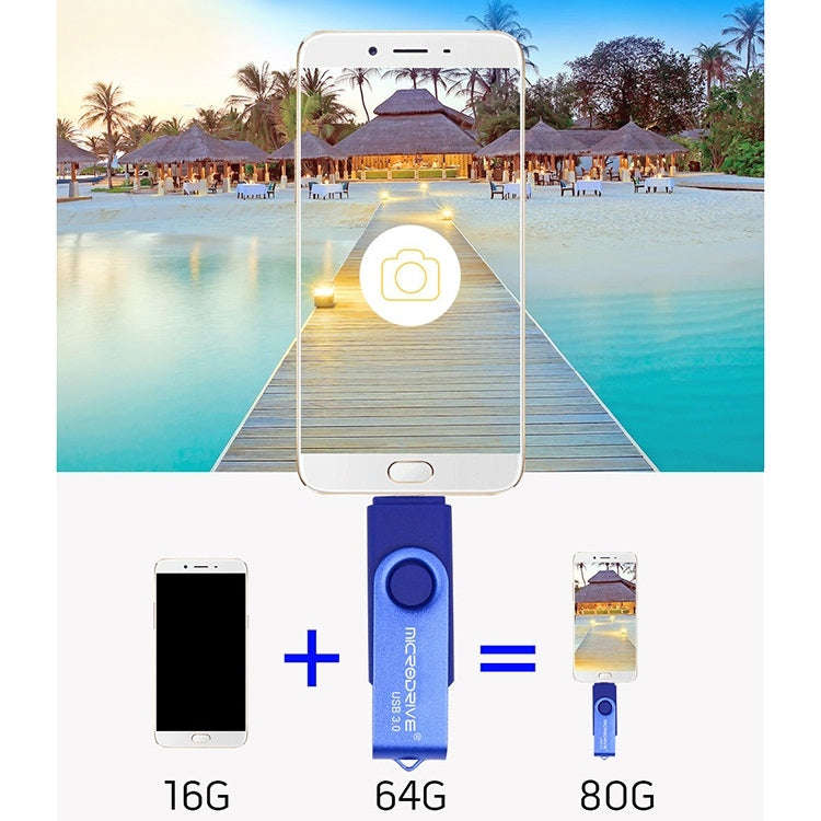 MicroDrive 16GB USB 3.0 Android Phone & Computer Dual-use Rotary Metal U Disk (Black)