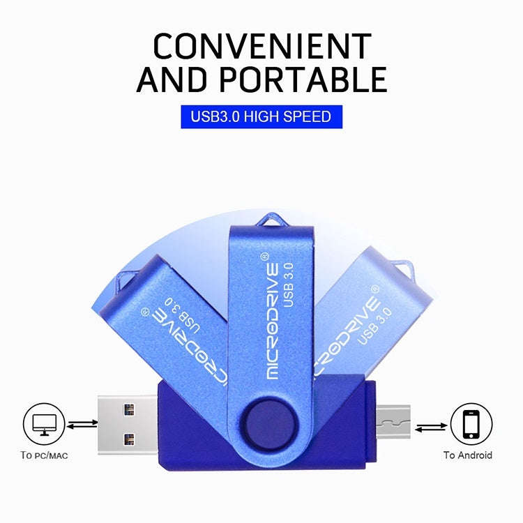 MicroDrive 16GB USB 3.0 Android Phone & Computer Dual-use Rotary Metal U Disk (Black)