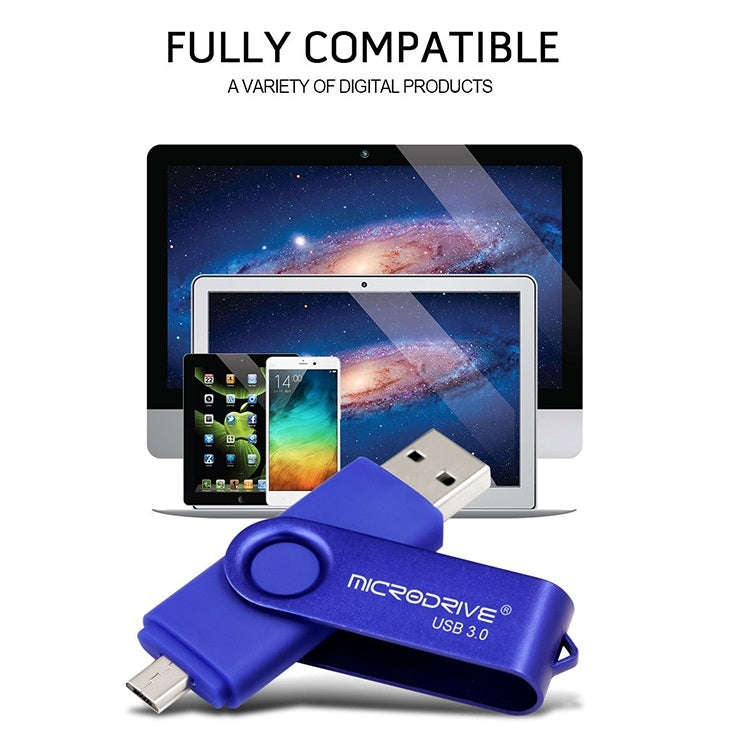 MicroDrive 16GB USB 3.0 Android Phone & Computer Dual-use Rotary Metal U Disk (Black)