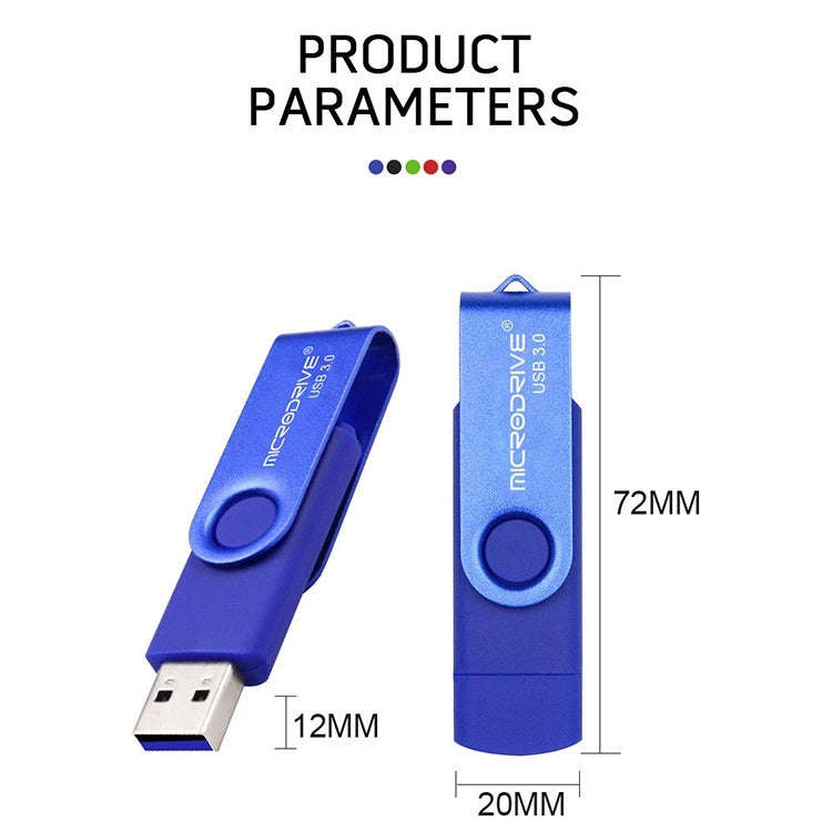 MicroDrive 16GB USB 3.0 Android Phone & Computer Dual-use Rotary Metal U Disk (Black)