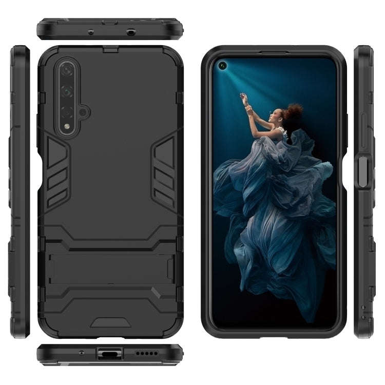 Shockproof PC + TPU Case for Huawei Honor 20, with Holder (Black)