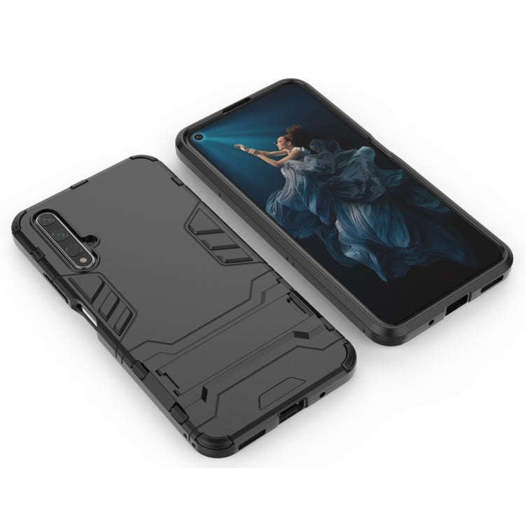 Shockproof PC + TPU Case for Huawei Honor 20, with Holder (Black)