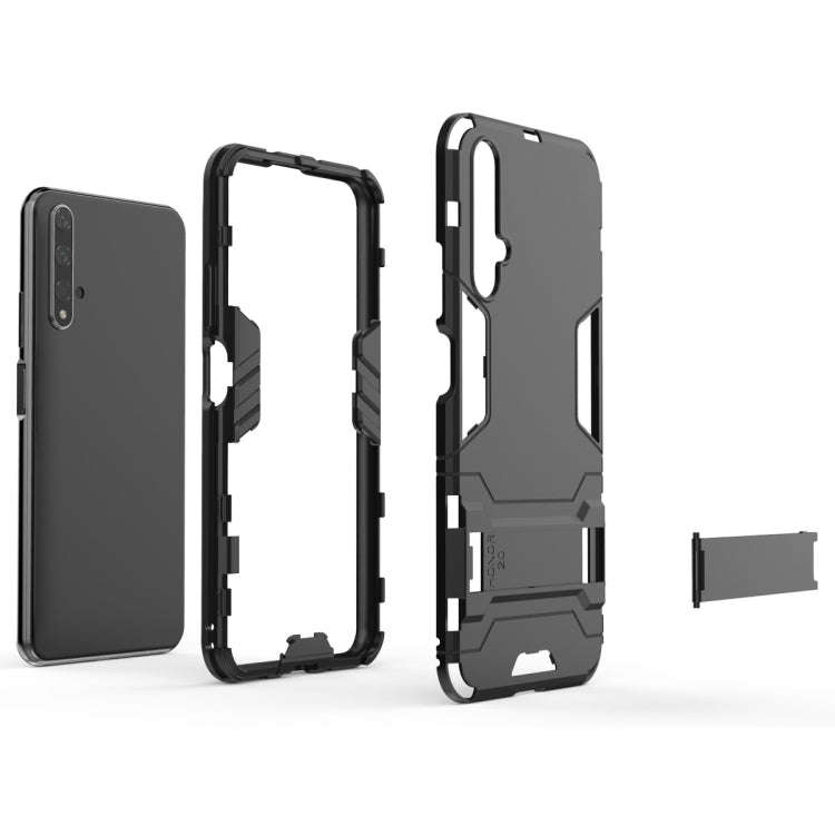 Shockproof PC + TPU Case for Huawei Honor 20, with Holder (Black)