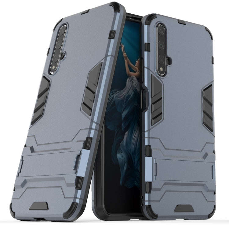 Shockproof PC + TPU Case for Huawei Honor 20, with Holder (Navy Blue)