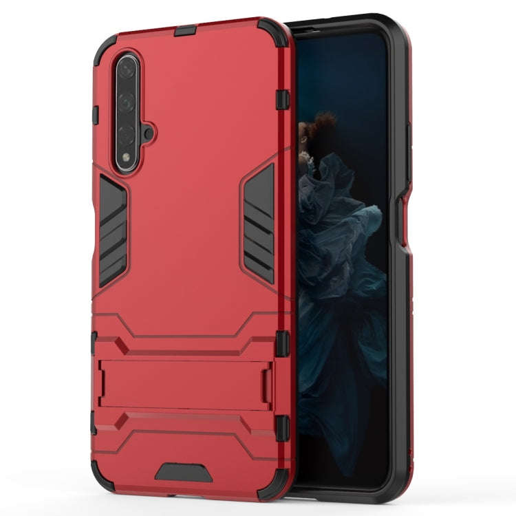 Shockproof PC + TPU Case for Huawei Honor 20, with Holder (Red)