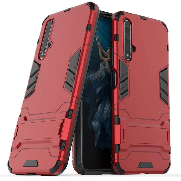 Shockproof PC + TPU Case for Huawei Honor 20, with Holder (Red)