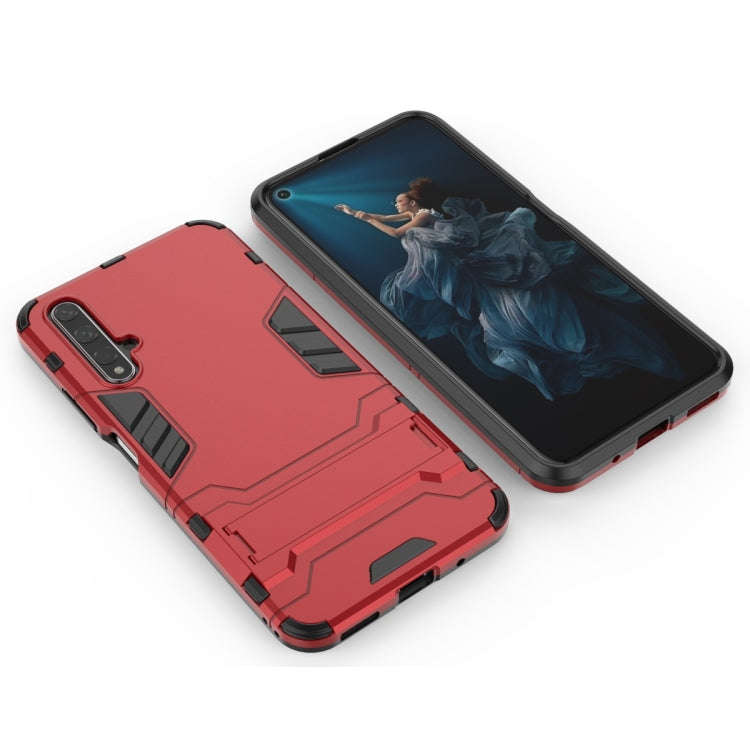 Shockproof PC + TPU Case for Huawei Honor 20, with Holder (Red)