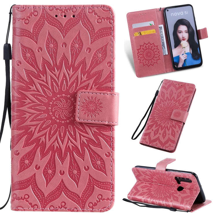 Pressed Printing Sunflower Pattern Horizontal Flip PU Leather Case for Huawei Nova 5i / P20 Lite ...