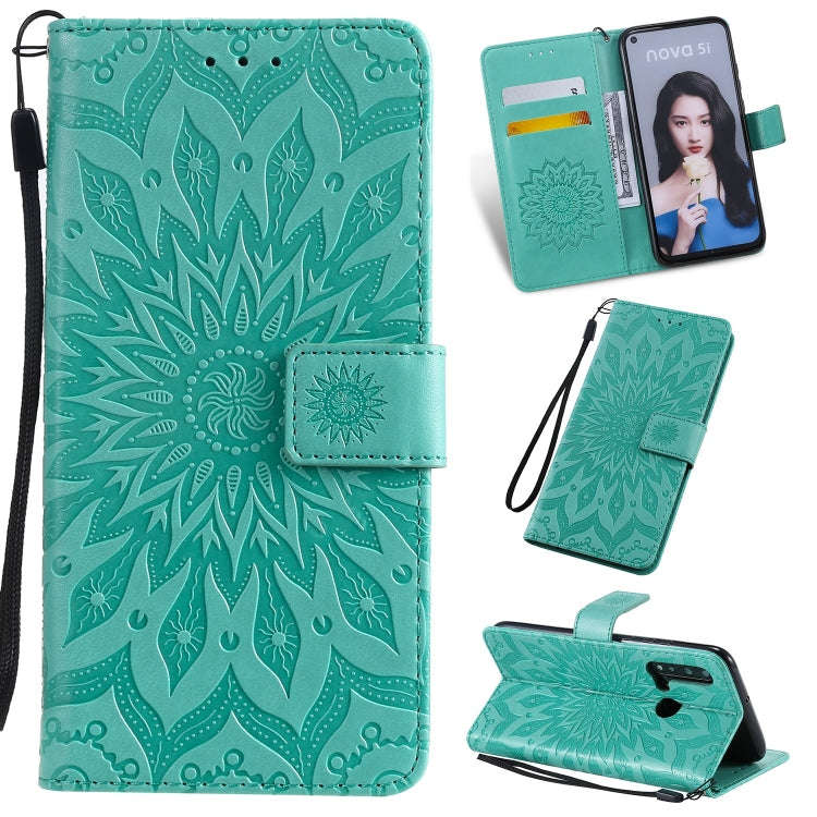 Pressed Printing Sunflower Pattern Horizontal Flip PU Leather Case for Huawei Nova 5i / P20 Lite ...